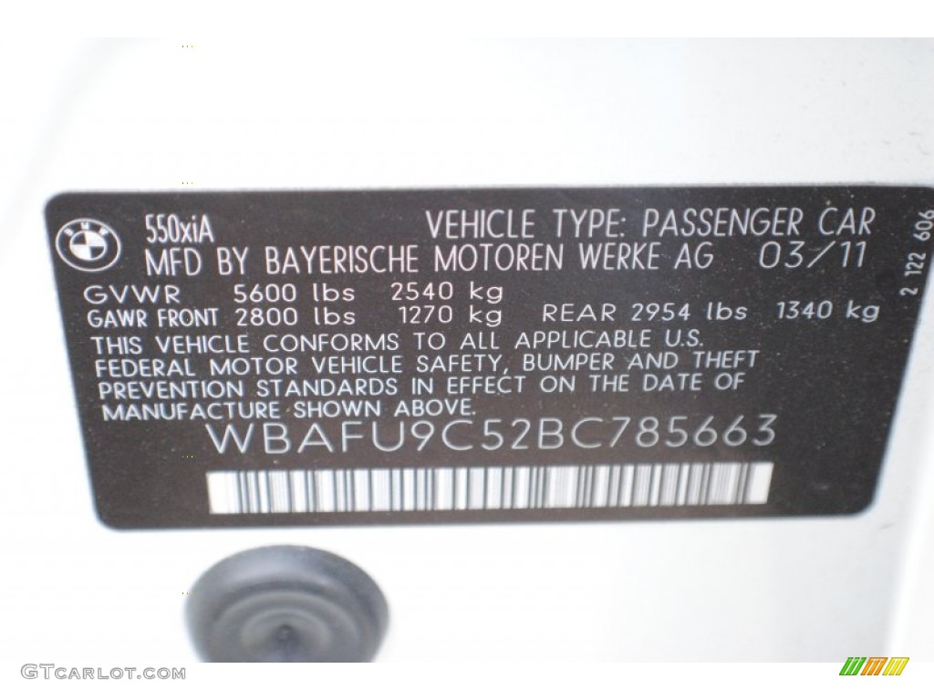 2011 BMW 5 Series 550i xDrive Sedan Info Tag Photos