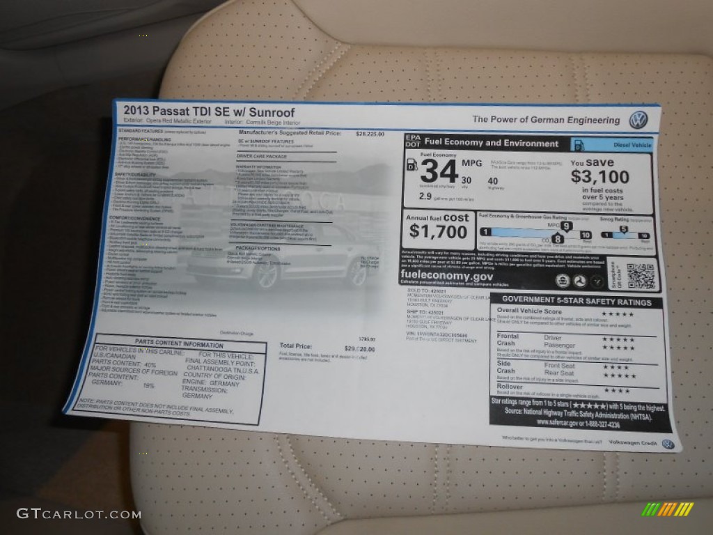 2013 Volkswagen Passat TDI SE Window Sticker Photo #68688862