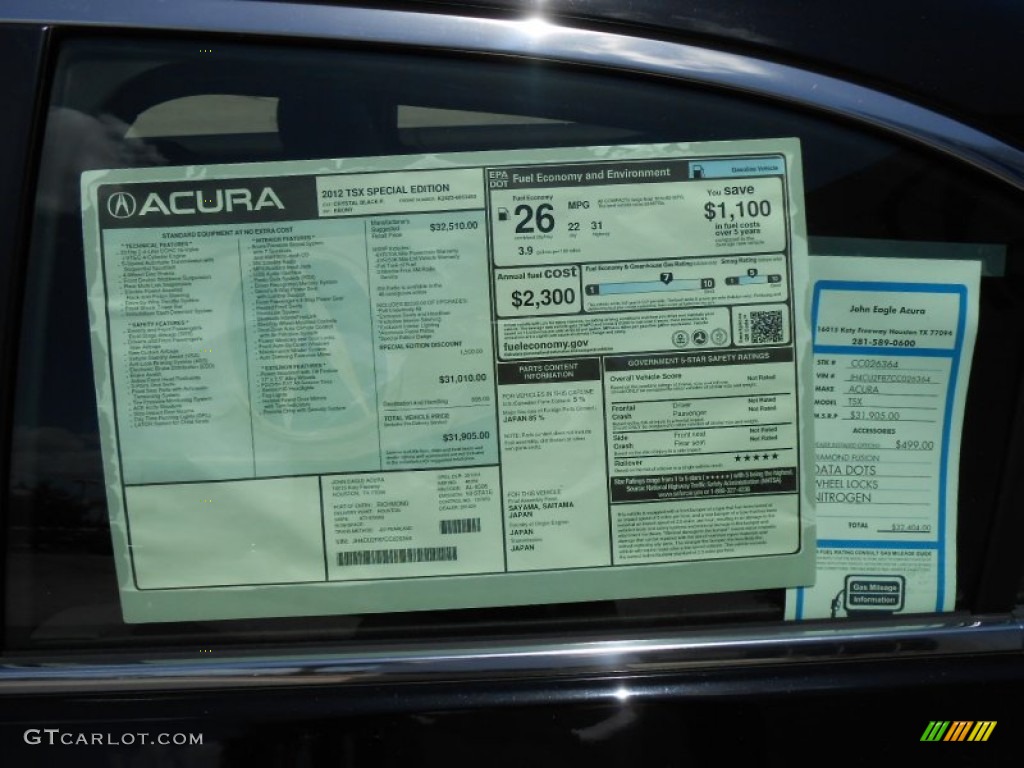 2012 Acura TSX Sedan Window Sticker Photo #68690868