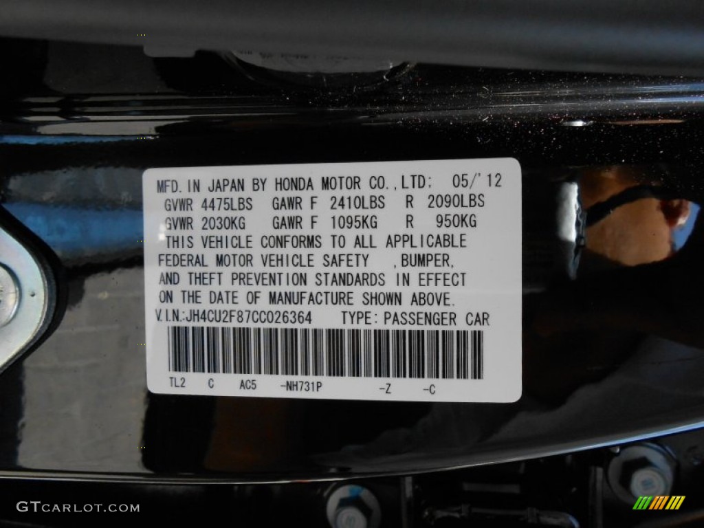 2012 TSX Color Code NH731P for Crystal Black Pearl Photo #68690875