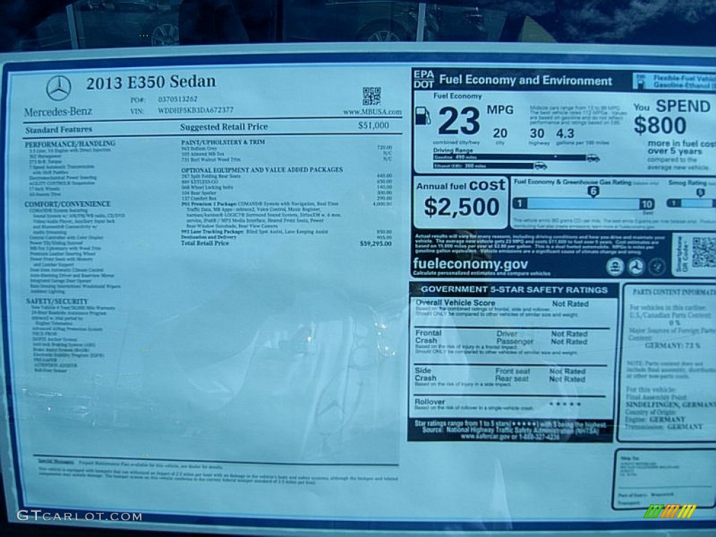 2013 Mercedes-Benz E 350 Sedan Window Sticker Photo #68691550