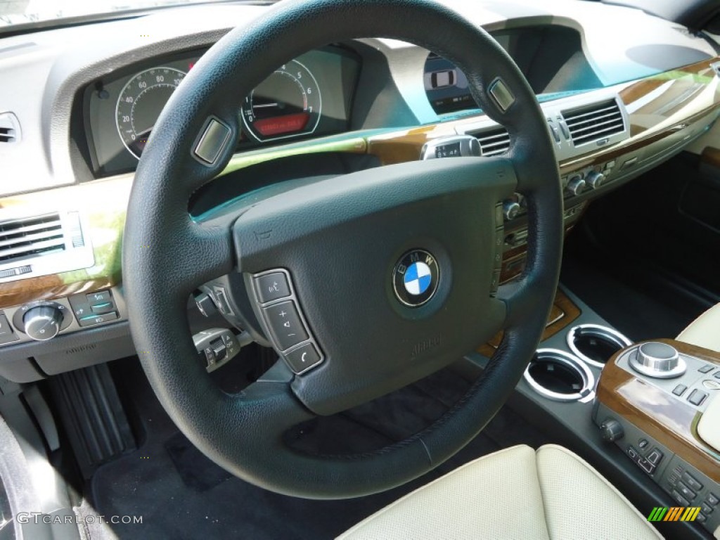 2008 BMW 7 Series 750Li Sedan Cream Beige Steering Wheel Photo #68693593