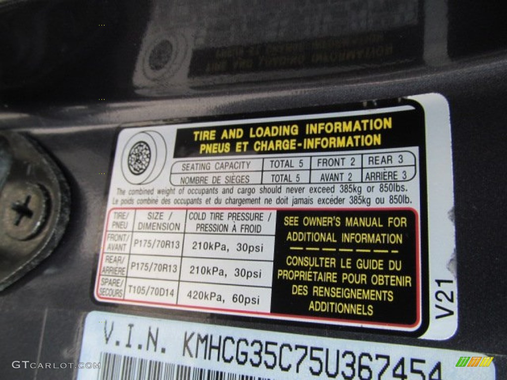 2005 Hyundai Accent GLS Coupe Info Tag Photo #68695783