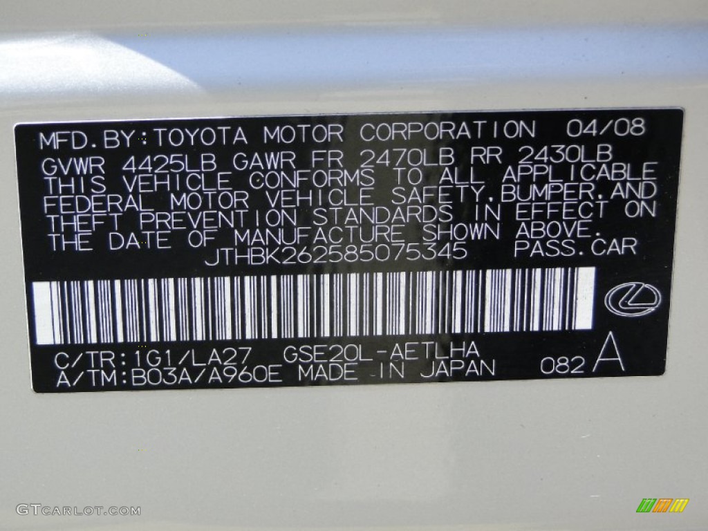 2008 Lexus IS 250 Color Code Photos