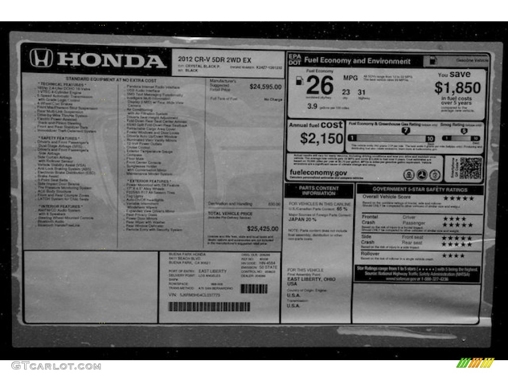 2012 CR-V EX - Crystal Black Pearl / Black photo #21