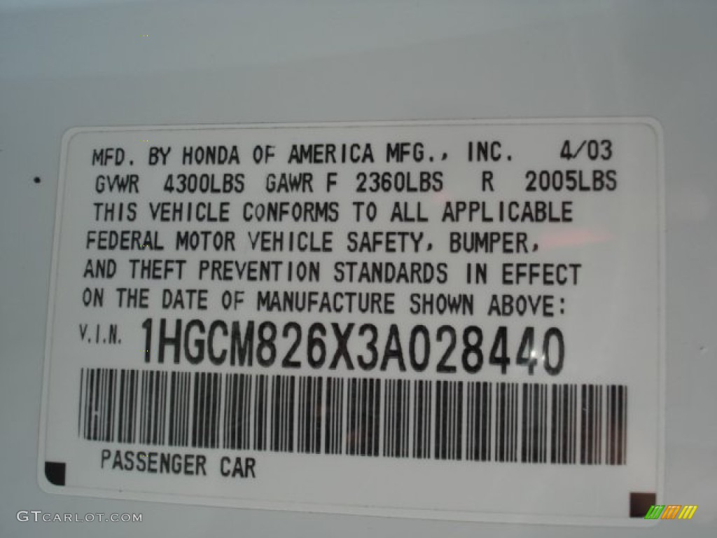 2003 Accord EX V6 Coupe - Taffeta White / Ivory photo #15