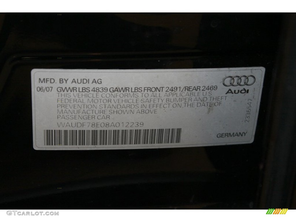 2008 Audi A4 2.0T quattro Sedan Info Tag Photo #68711533