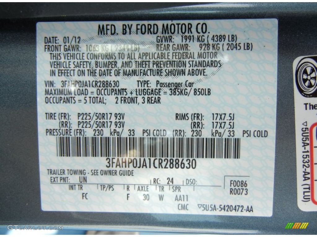 2012 Fusion Color Code UN for Steel Blue Metallic Photo #68714797