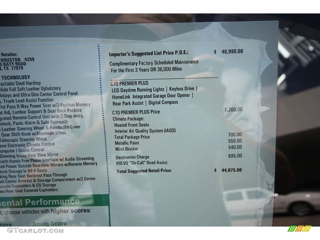 2013 Volvo C70 T5 Window Sticker Photo #68716036