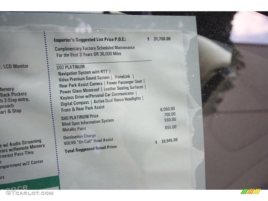2013 Volvo S60 T5 Window Sticker Photo #68719786