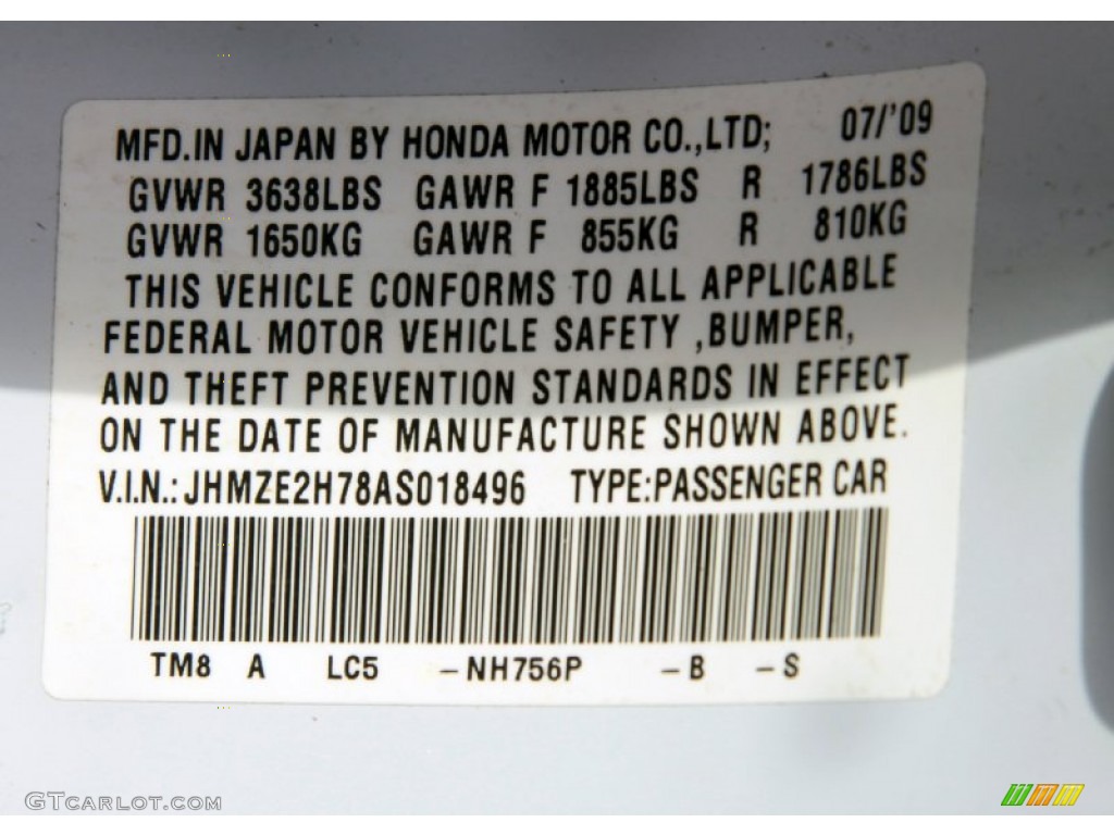 2010 Insight Color Code NH756P for Spectrum White Pearl Photo #68722735