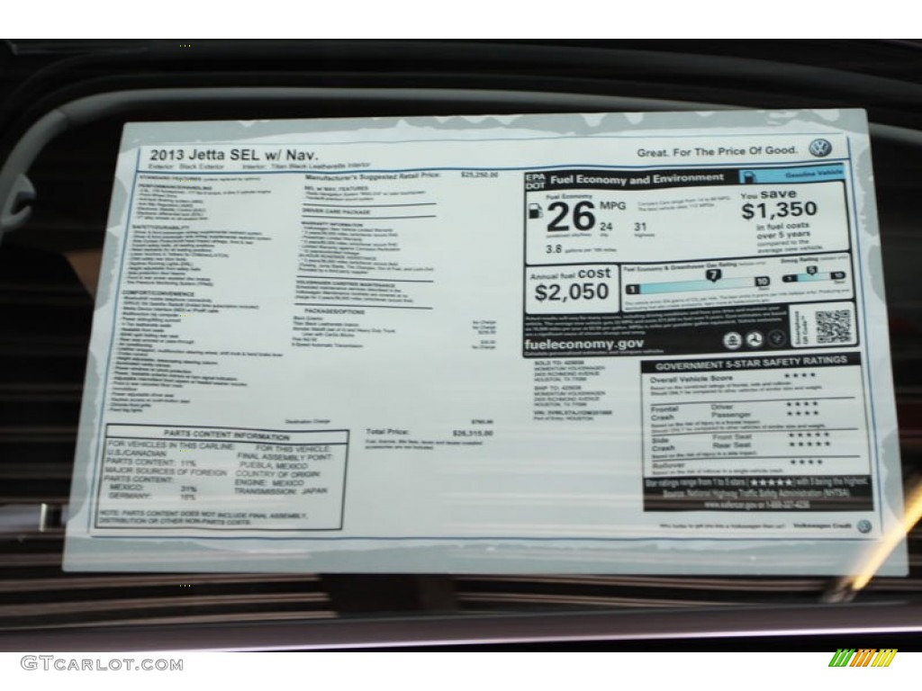 2013 Volkswagen Jetta SEL Sedan Window Sticker Photo #68723332