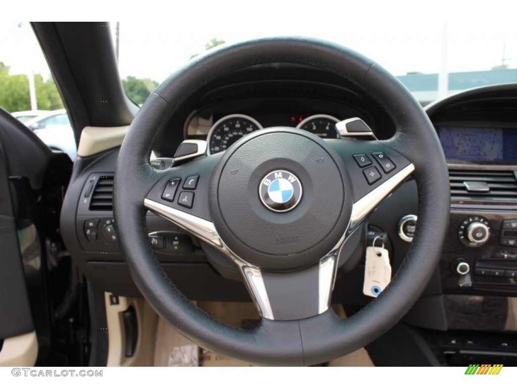 2009 BMW 6 Series 650i Convertible Cream Beige Dakota Leather Steering Wheel Photo #68731312