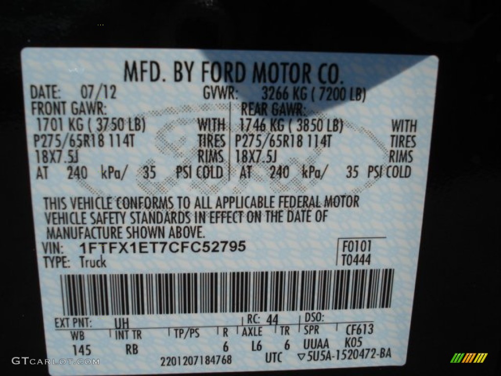 2012 F150 Color Code UH for Tuxedo Black Metallic Photo #68737178