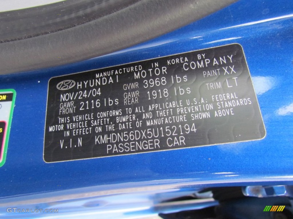 2005 Elantra Color Code XX for Tidal Wave Blue Photo #68740783