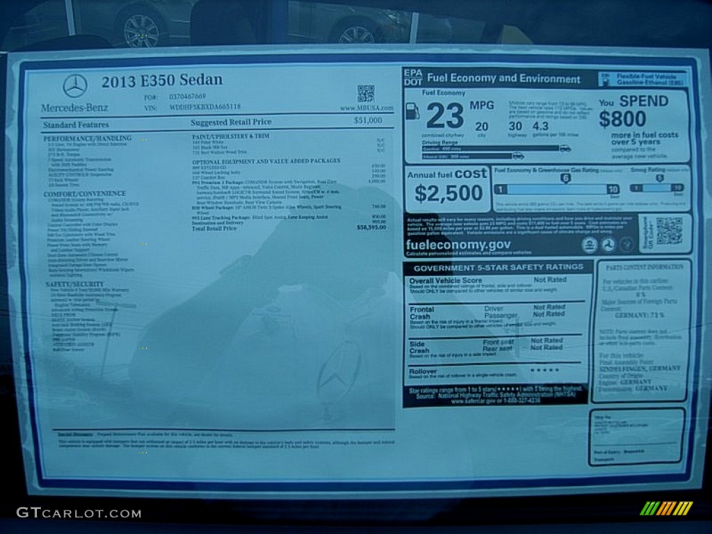 2013 Mercedes-Benz E 350 Sedan Window Sticker Photo #68742805