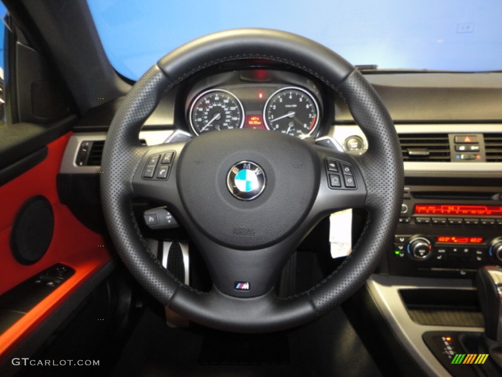 2012 BMW 3 Series 328i xDrive Coupe Coral Red/Black Steering Wheel Photo #68747722