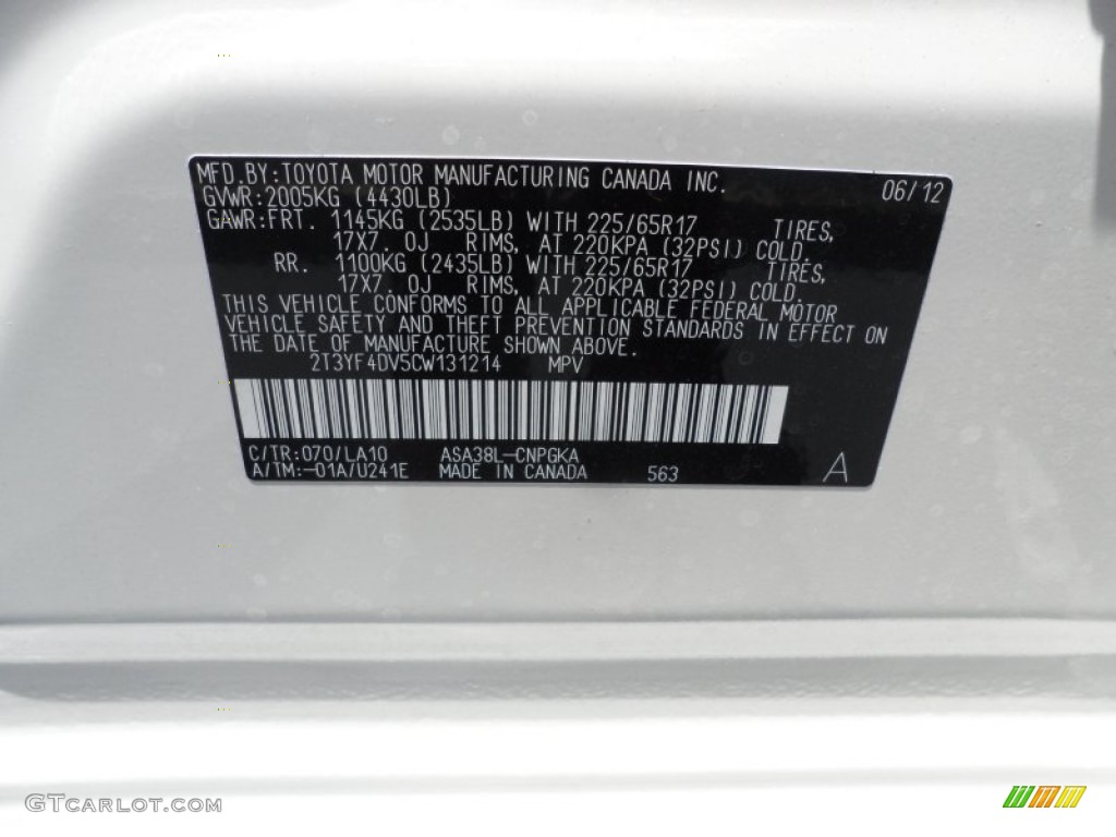 2012 Toyota RAV4 Limited Color Code Photos