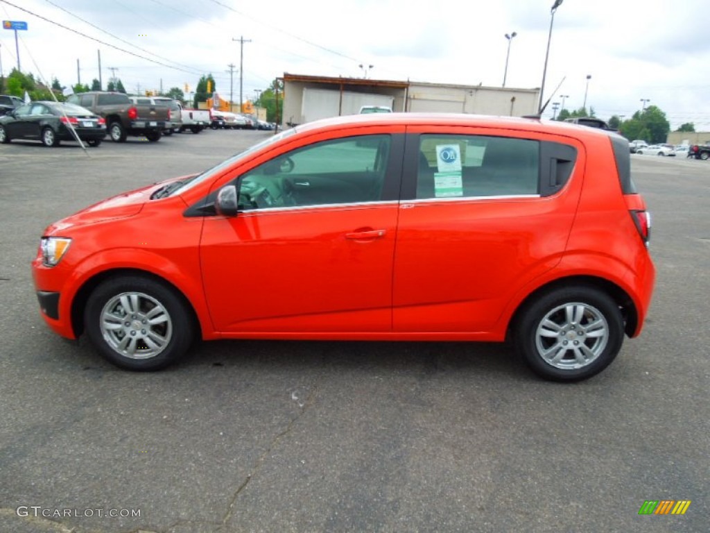 Inferno Orange Metallic 2012 Chevrolet Sonic LT Hatch Exterior Photo #68754508