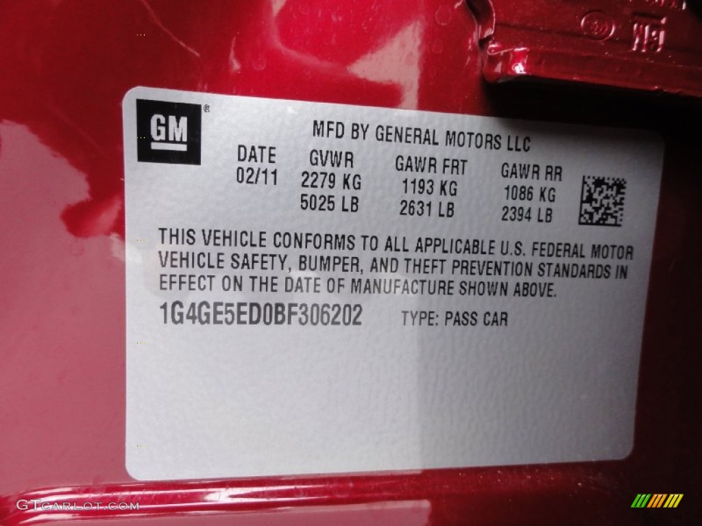 2011 Buick LaCrosse CXS Info Tag Photo #68758846