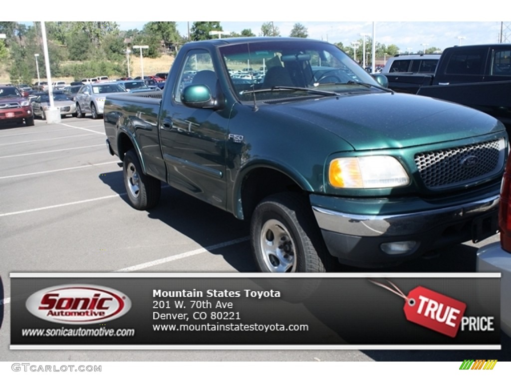 1999 F150 XLT Regular Cab 4x4 - Amazon Green Metallic / Medium Prairie Tan photo #1
