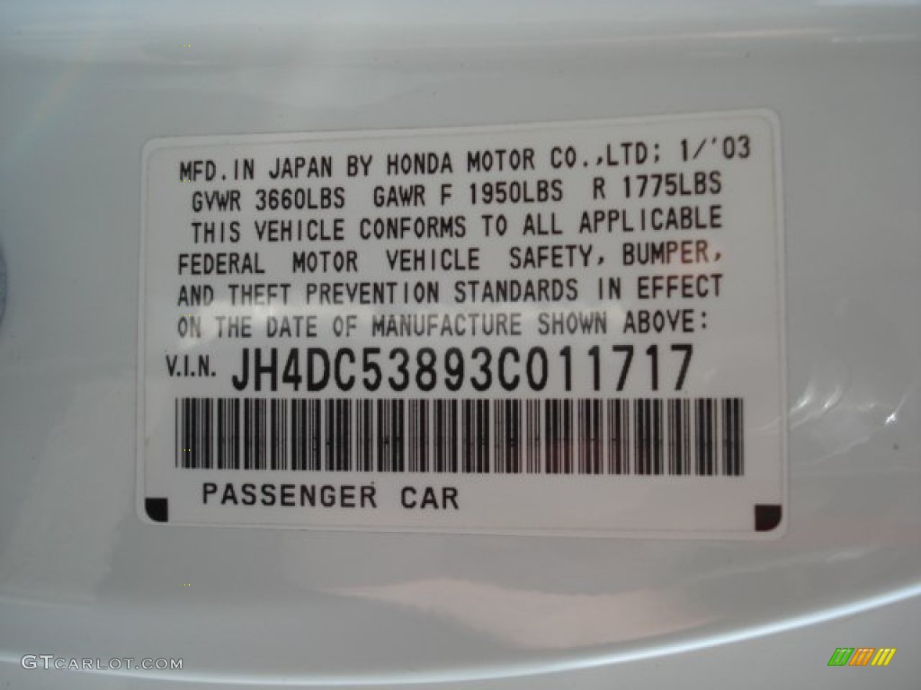 2003 RSX Sports Coupe - Taffeta White / Ebony photo #15