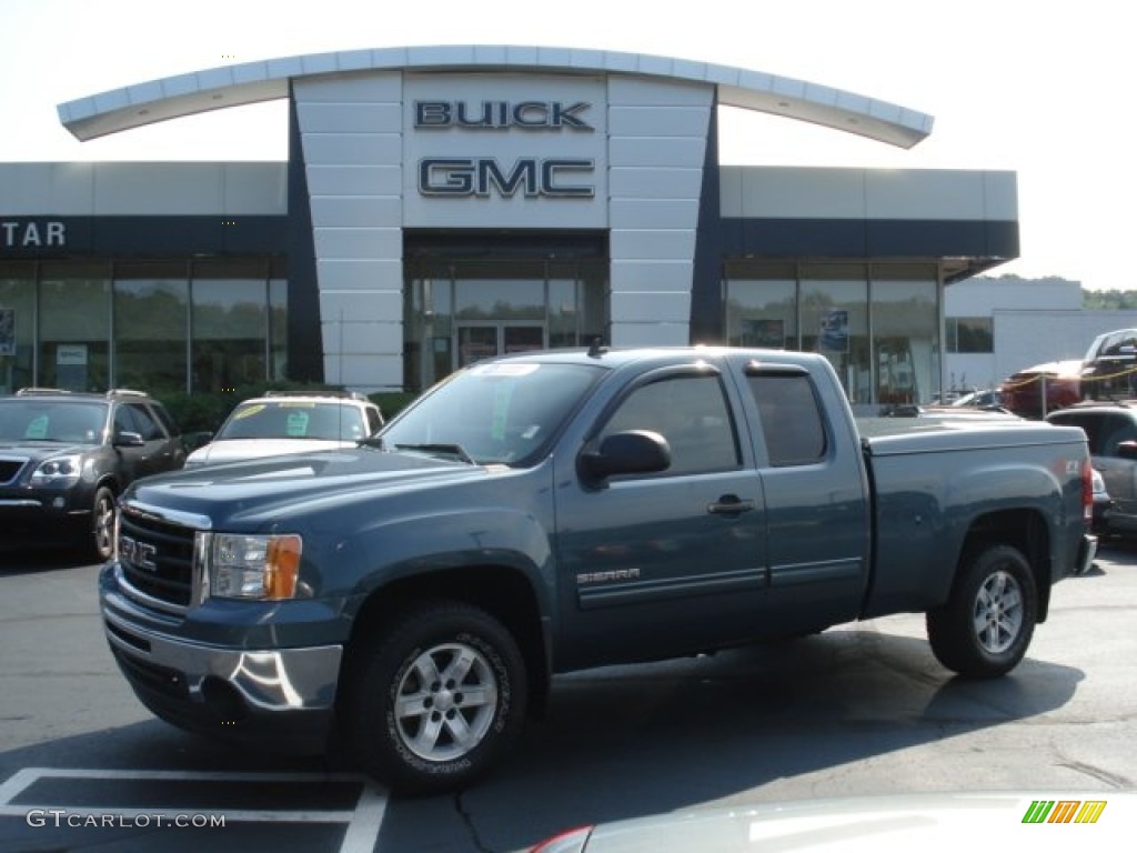 2010 Sierra 1500 SLE Extended Cab 4x4 - Stealth Gray Metallic / Ebony photo #1