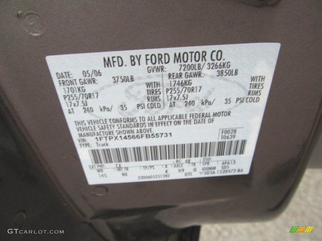 2006 F150 Color Code CX for Dark Shadow Grey Metallic Photo #68776784