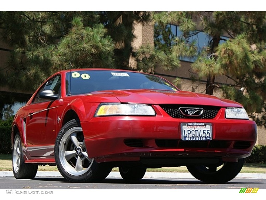 2000 Mustang V6 Coupe - Laser Red Metallic / Medium Graphite photo #1