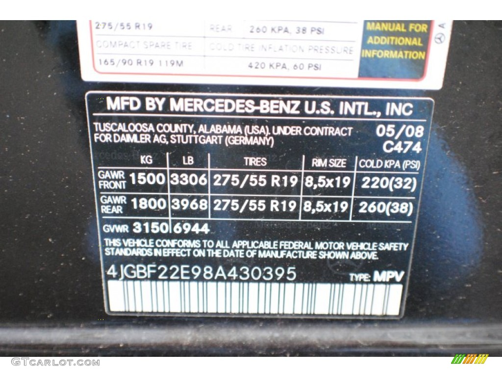 2008 Mercedes-Benz GL 320 CDI 4Matic Color Code Photos