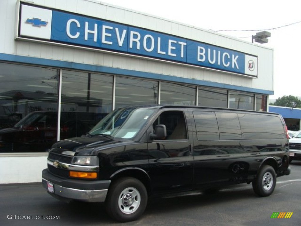 2009 Express 3500 Extended Passenger Van - Black / Medium Pewter photo #1