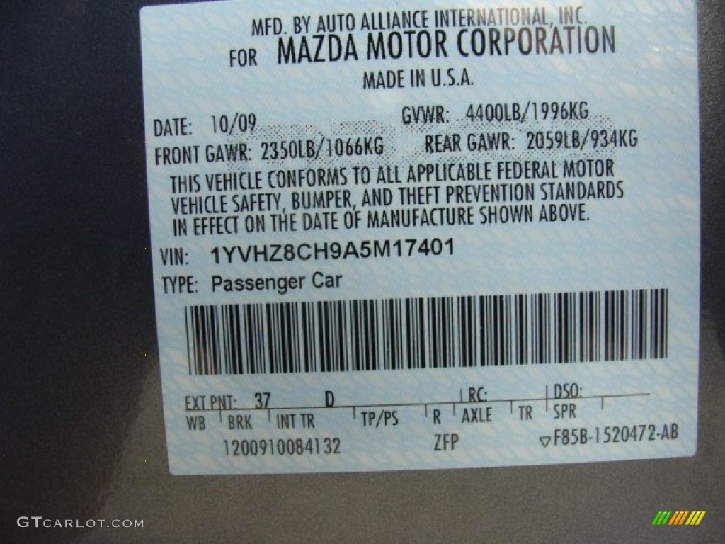 2010 MAZDA6 i Touring Sedan - Comet Gray Mica / Black photo #15