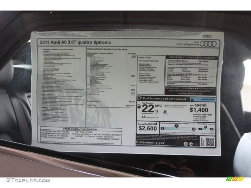 2013 Audi A6 3.0T quattro Sedan Window Sticker Photo #68794904