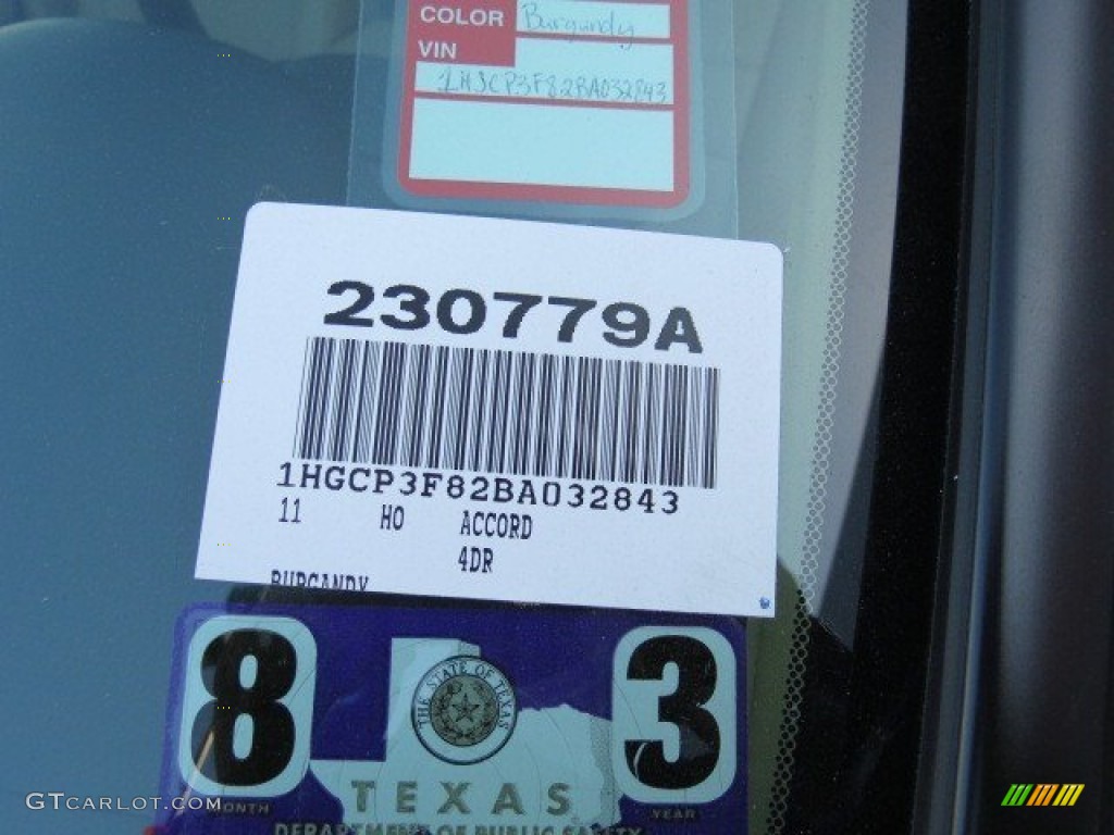2011 Accord EX-L V6 Sedan - Basque Red Pearl / Ivory photo #20