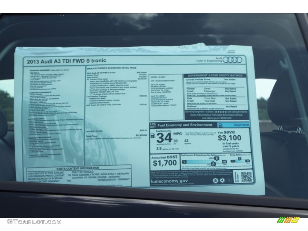 2013 Audi A3 2.0 TDI Window Sticker Photo #68797284