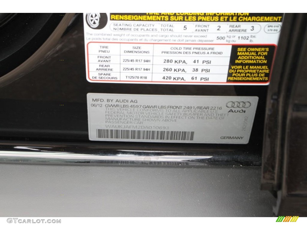2013 Audi A3 2.0 TDI Info Tag Photo #68797292