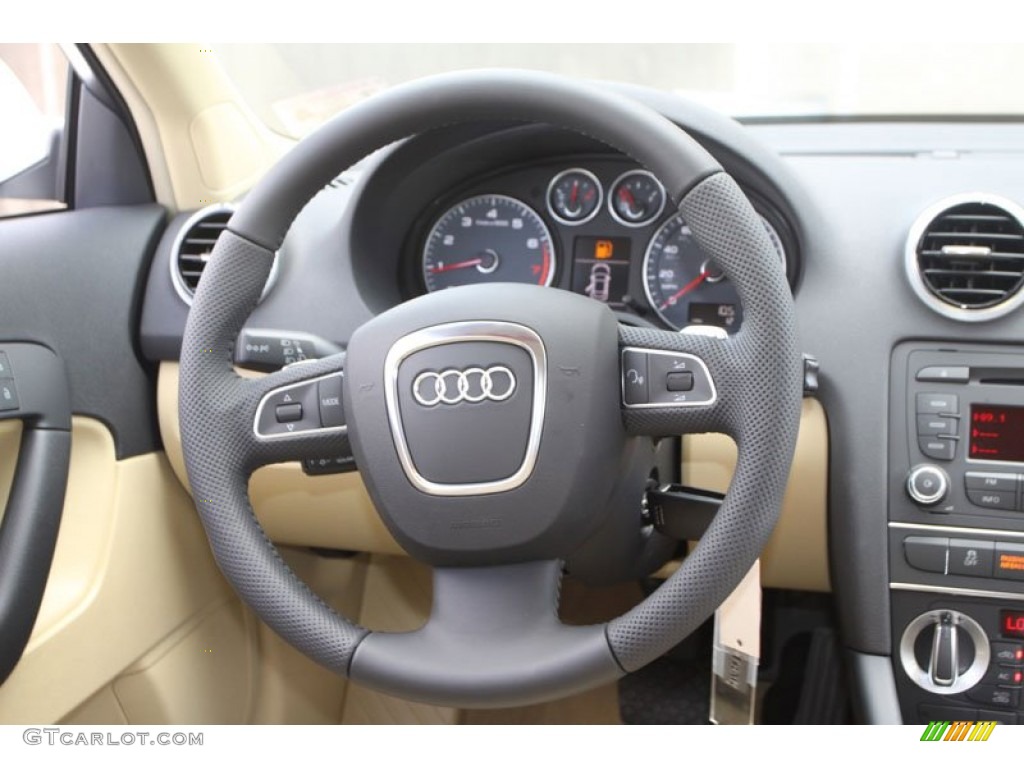 2013 Audi A3 2.0 TFSI Luxor Beige Steering Wheel Photo #68797437