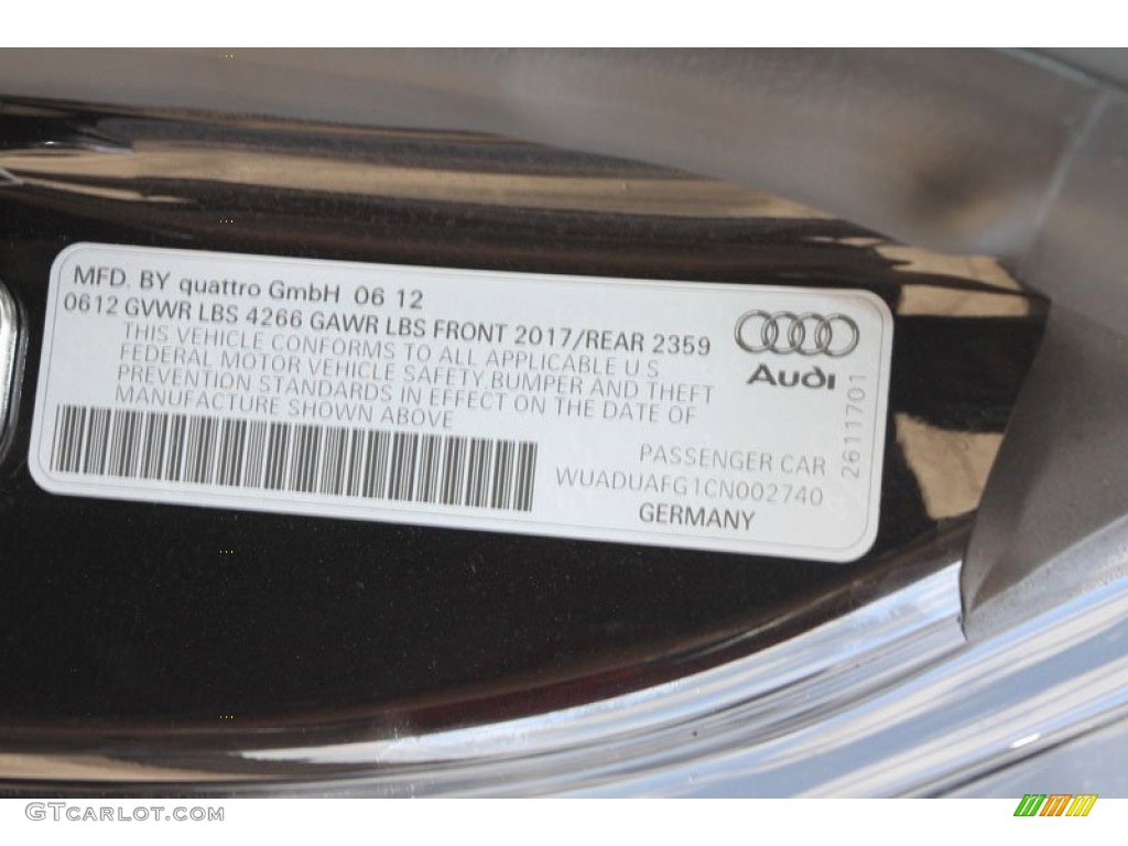 2012 Audi R8 4.2 FSI quattro Info Tag Photos