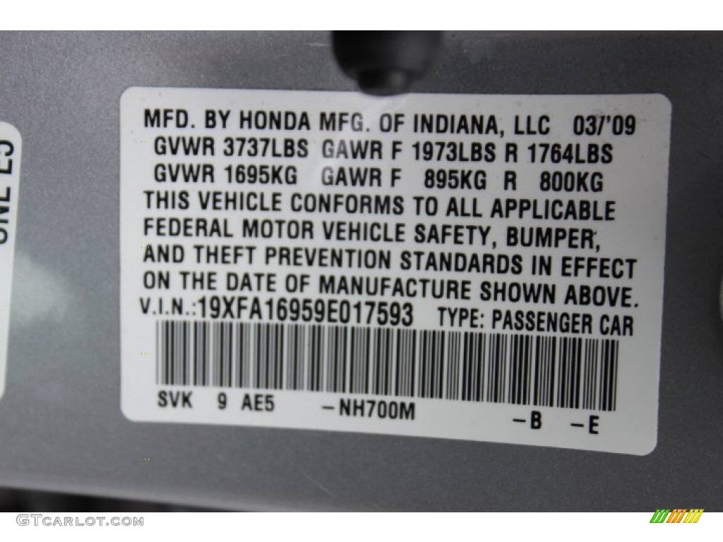 2009 Honda Civic EX-L Sedan Color Code Photos