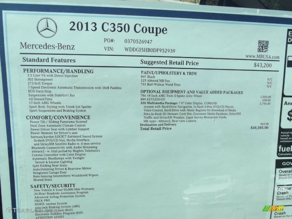 2013 Mercedes-Benz C 350 Coupe Window Sticker Photos