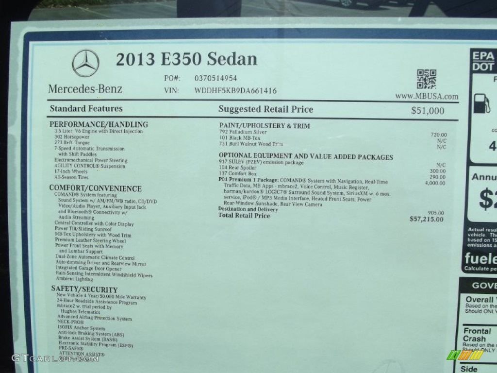 2013 Mercedes-Benz E 350 Sedan Window Sticker Photo #68808632