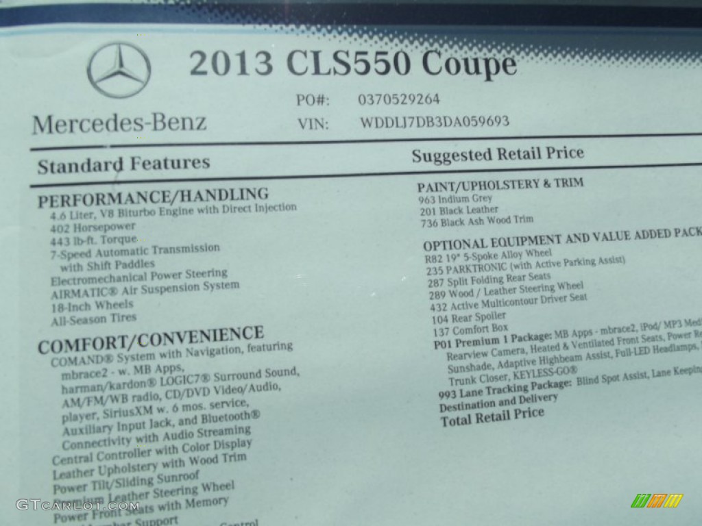 2013 Mercedes-Benz CLS 550 Coupe Window Sticker Photo #68808878