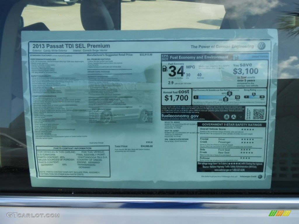 2013 Volkswagen Passat TDI SEL Window Sticker Photo #68813556