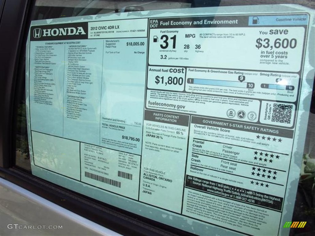 2012 Honda Civic LX Sedan Window Sticker Photos