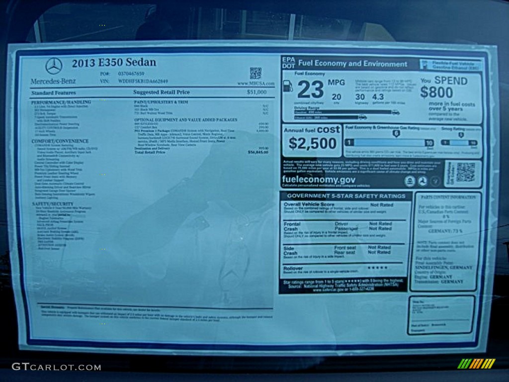 2013 Mercedes-Benz E 350 Sedan Window Sticker Photo #68817833