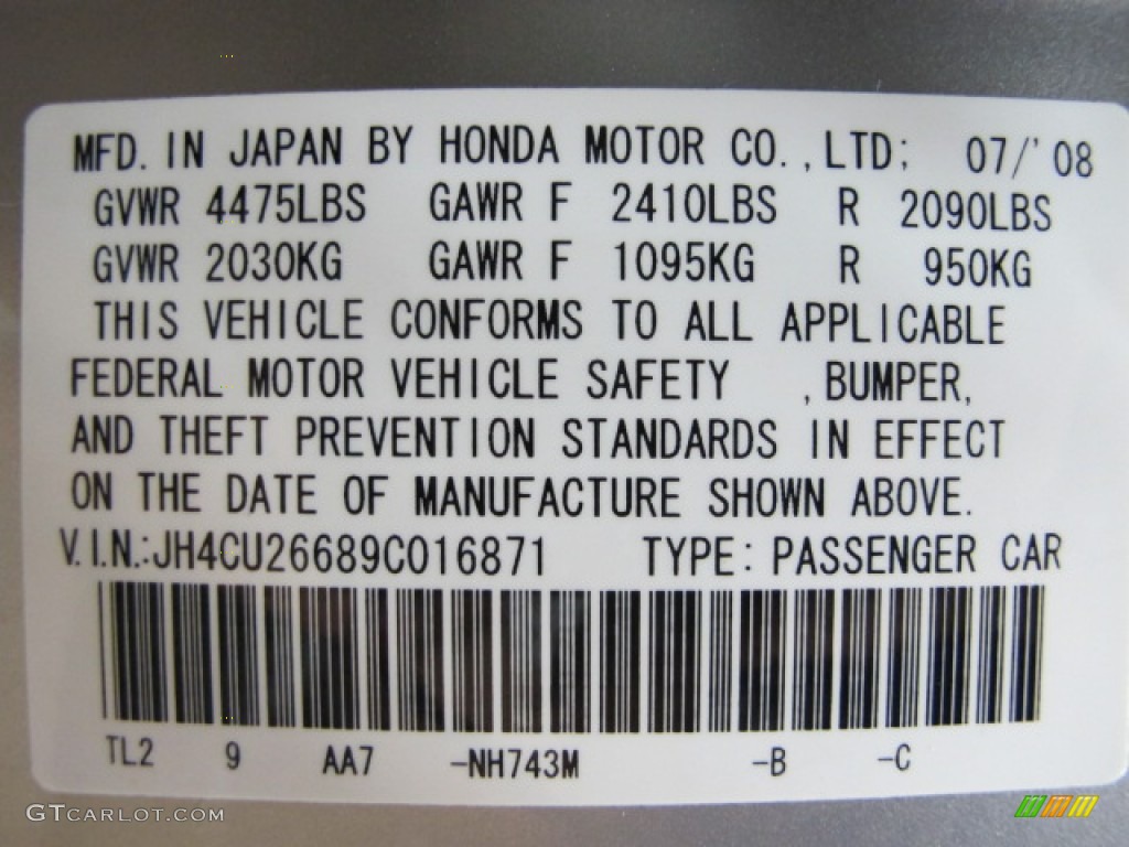 2009 TSX Color Code NH743M for Palladium Metallic Photo #68817929