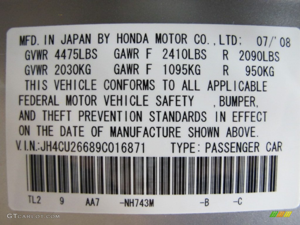 2009 Acura TSX Sedan Color Code Photos