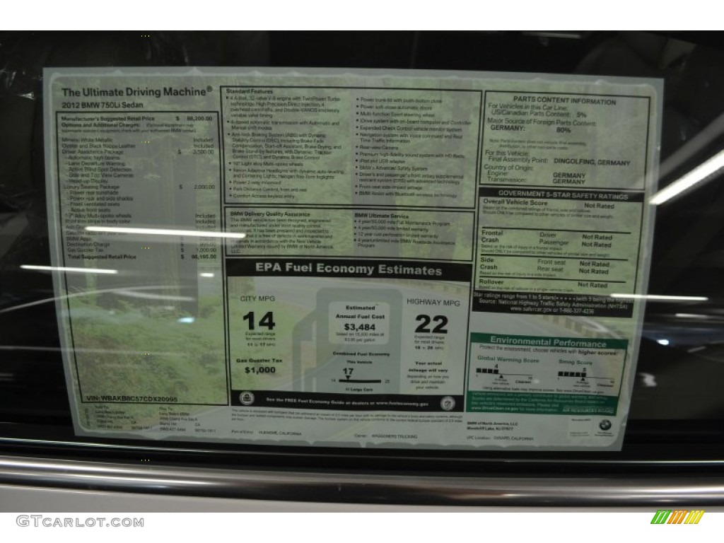 2012 7 Series 750Li Sedan - Mineral White Metallic / Oyster/Black photo #5