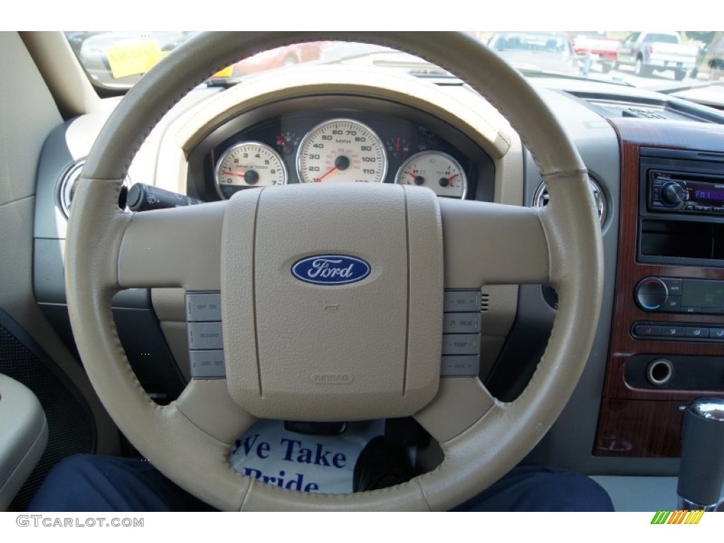 2006 Ford F150 Lariat SuperCrew 4x4 Tan Steering Wheel Photo #68827745
