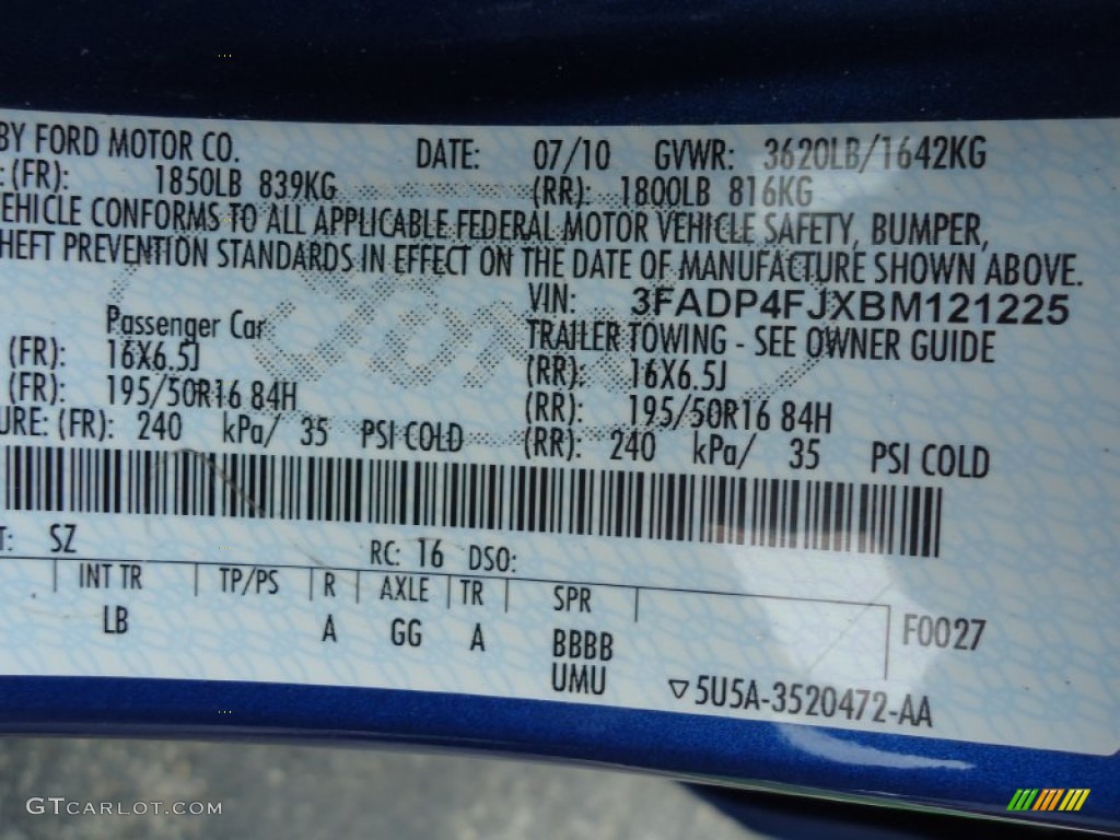 2011 Fiesta Color Code SZ for Blue Flame Metallic Photo #68830531
